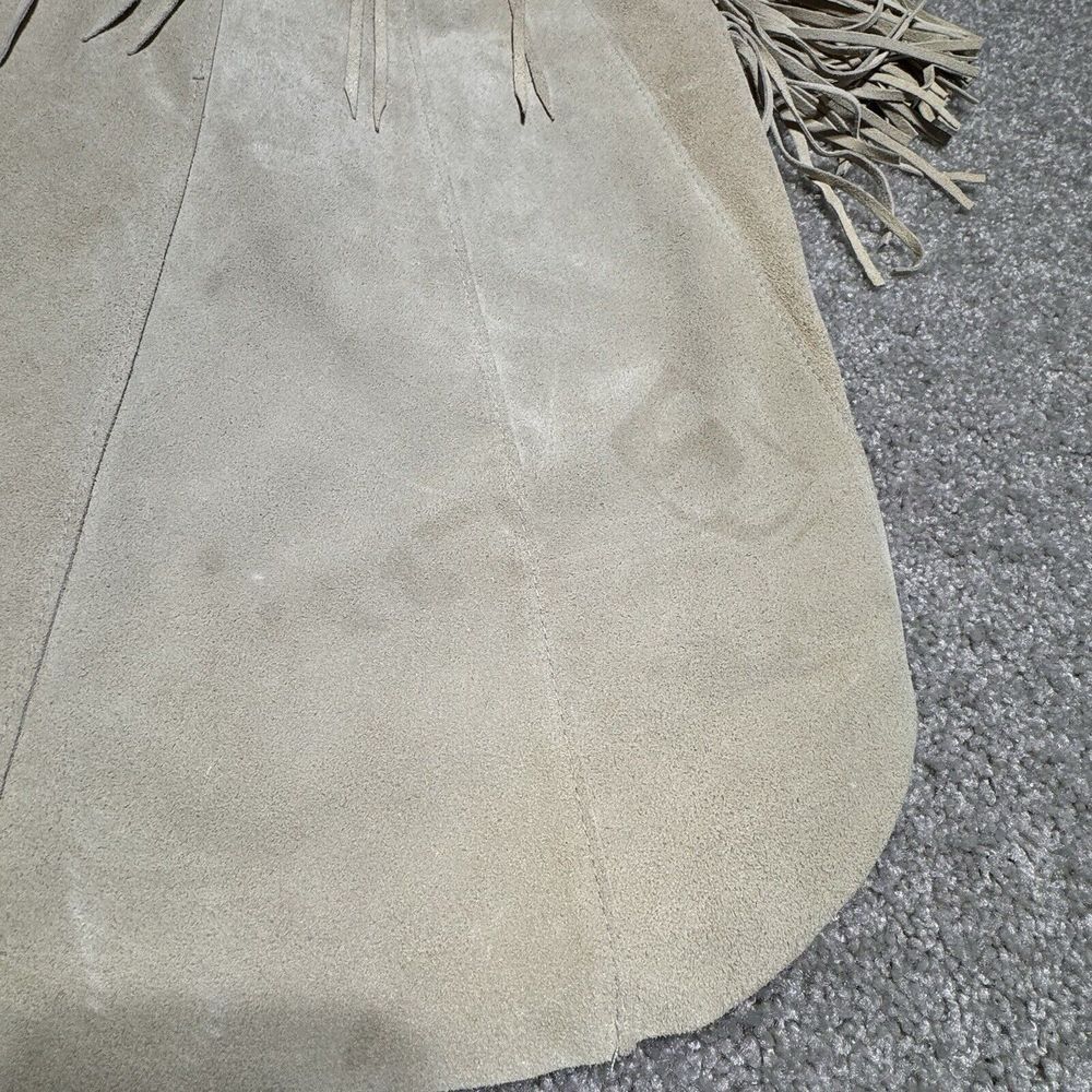 Pioneer Wear Fringe Beaded Tan Ivory Leather Women's Top Size 10 Cowgirl Western - Picture 10 of 13